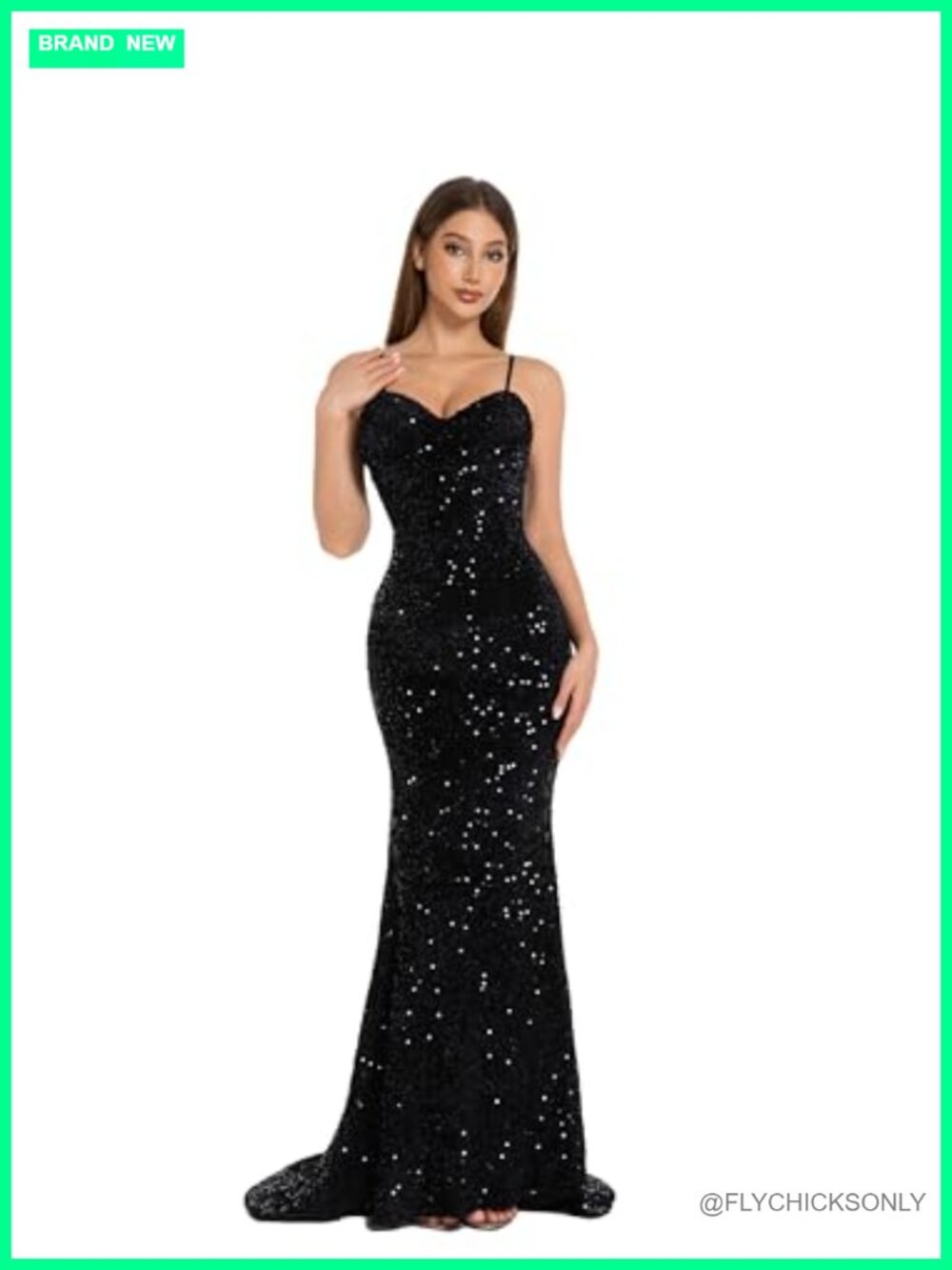 Women's Sequin Mermaid Formal Evening Dress Spaghetti Strap Prom